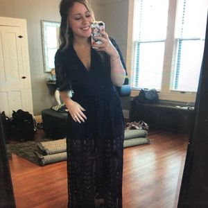 Navy Lace Long Dress/Romper